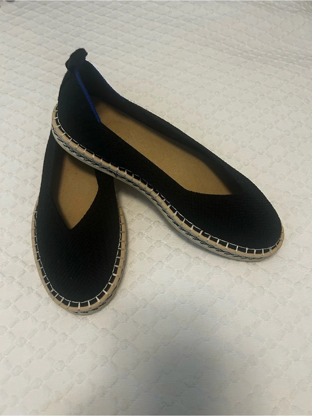 Rothy's Black Knit Espadrille Flats with Tan Jute Trim